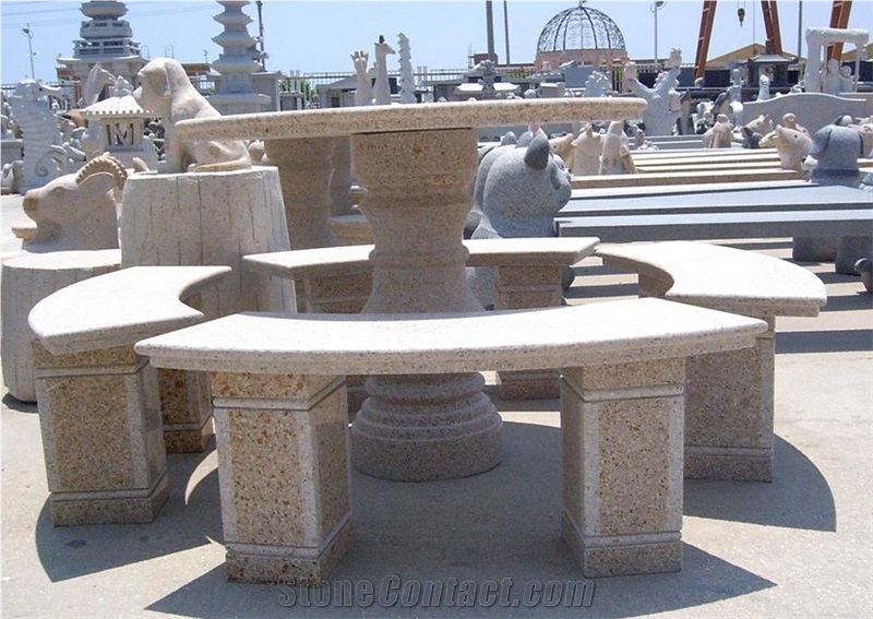 Granite Garden Bench, Outdoor Benches, Park Benches, Granite Chair, Round Stone Table Bench