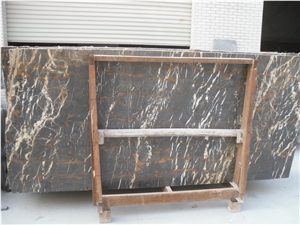 Afghanistan Black Golden Flower Marble Slabs&Tiles,Black and Gold Marble Wall Covering Tiles,Portoro Marble Floor Covering Tiles