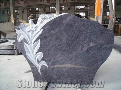 Bahamas Blue European Popular Style Granite Tombstone Sculptured Statue,Hand Carving for Outdoor & Garden