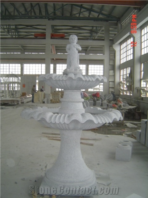 China Light Grey Granite/G603 Garden Fountains / Human Sculptured Handcarved Exterior Fountains for Garden Decoration