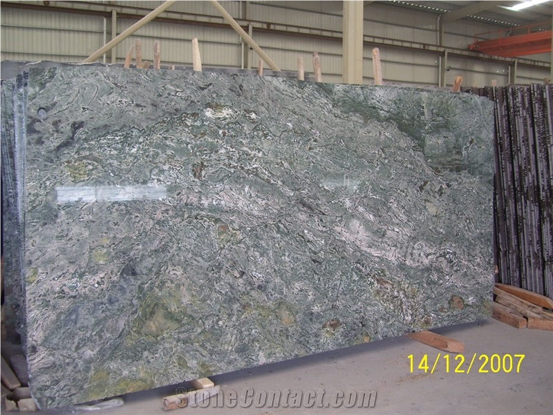 China Verde Green Granite Tile&Slab for Countertops, Exterior - Interior Wall and Floor Applications, and Wall Cladding