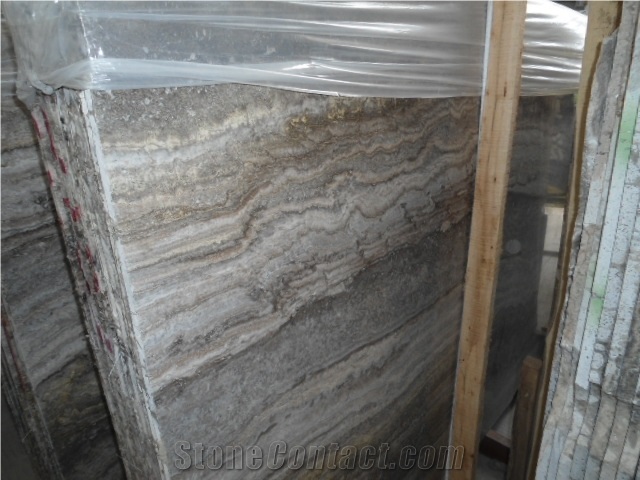 Silver Titanium Travertine Slabs Brown Travertine Stone Flooring Travertine Wall Covering