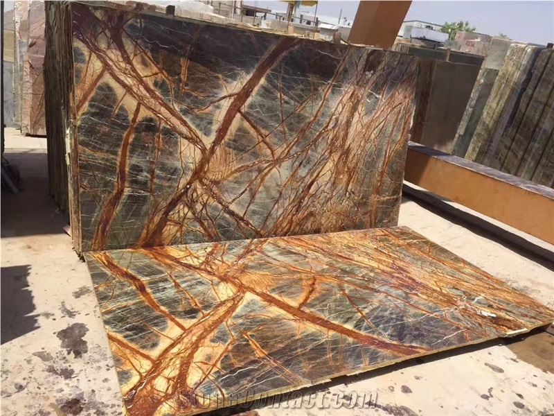 Best Price Rain Forest Gold Marble Slabs/Wall & Floor Covering/Skirting/Rain Forest Gold/Tropical Rain Forest Gold,Bidasar/Bidaser Brown/Rainforest Gold/Bosque Brown/India Yellow Marble Big Slab
