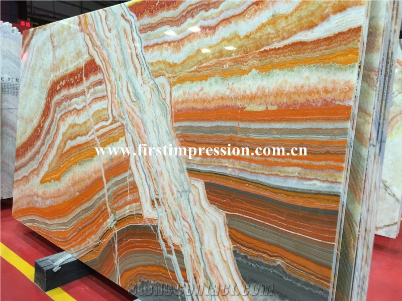 Cheapest New Polished Rainbow Onyx Slabs & Tiles/Multicolor Polished Onyx/Honey Onyx/Wholesale Low Price High Quality Turkish Rainbow Onyx Slabs&Tiles for Interior Wall and Background Decoration