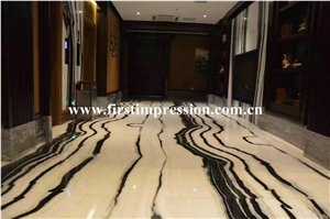 Cheapest Panda White Marble Tile&Slab&Cut to Size/White Marble with Black Waves Floor Tile/White&Black Veins Marble Wall Covering/Book Matched Marble Big Slab/Interior Decoration/Natural Stone