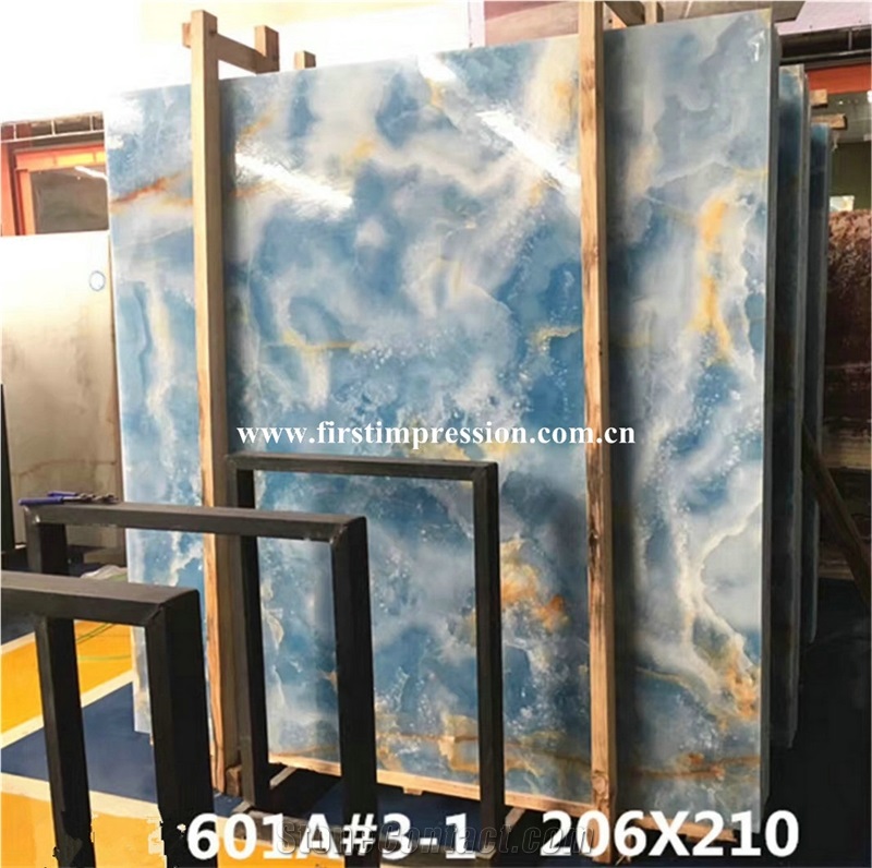China Blue Onyx Slabs & Tiles/New Polished Blue Onyx Floor Covering Tiles/Beautiful Blue Onyx Big Slabs