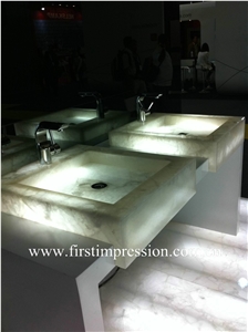 Crystal White Gemstone Bathroom Design/Crystal White Precious Stone Bathroom Countertop/Crystal White Luxury Bathroom Decorating /White Gemstone Bathroom Ideas
