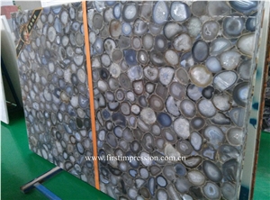 Grey Agate Gemstone Slab / Grey Semi Precious Stone /Light Grey Gemstone for Wall Covering&Flooring/Semi Precious Stone Panels/Grey Precious Stone/Semi-Precious Stone Slab