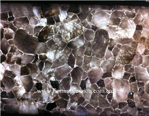 Grey Crystal Gemstone Slabs Backlit , Grey Quartz Stone Walltiles, Luxury Translucent Grey Rock Crystal Stone Panels,Semi Precious Stone Slab,Grey Quartz Interior Decoration