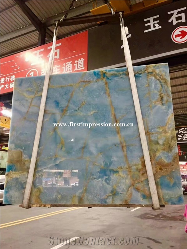 High Quality & Best Price Blue Onyx Slabs & Tiles/New Polished Blue Onyx Floor Covering Tiles/Beautiful Blue Onyx Big Slabs