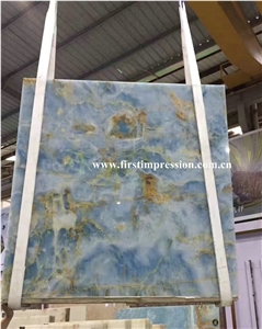 High Quality & Best Price Blue Onyx Slabs & Tiles/New Polished Blue Onyx Floor Covering Tiles/Beautiful Blue Onyx Big Slabs