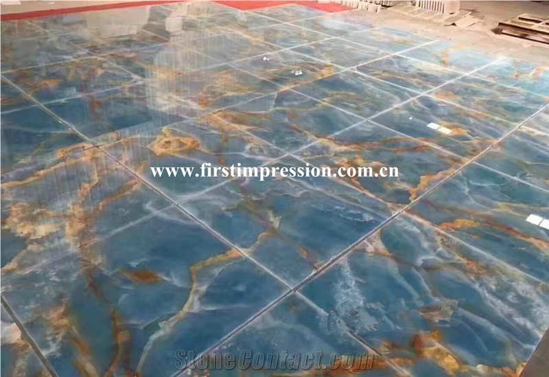 Hot Blue Onyx Slabs & Tiles/New Polished Blue Onyx Floor Covering Tiles/Beautiful Blue Onyx Big Slabs