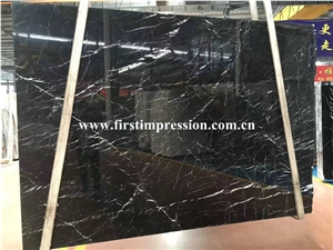 New Polished China Nero Marquina Marble/Nero Marquine/Nero Marquinia/Black Marquinia/Marquinia Marble Slab & Tile