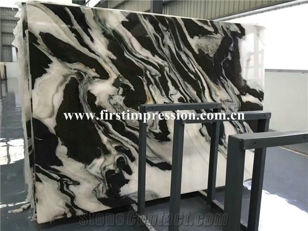New Polished Nice Panda White Marble Tile&Slab&Cut to Size/White Marble with Black Waves Floor Tile/White&Black Veins Marble Wall Covering/Bookmatched Marble Big Slab/Interior Decoration/Natural Stone