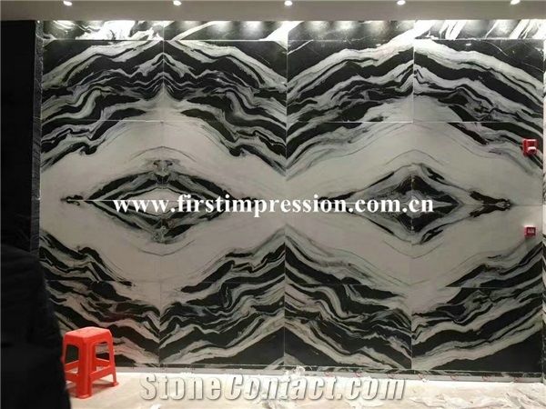 New Polished Nice Panda White Marble Tile&Slab&Cut to Size/White Marble with Black Waves Floor Tile/White&Black Veins Marble Wall Covering/Bookmatched Marble Big Slab/Interior Decoration/Natural Stone
