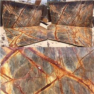 New Polished Rain Forest Gold Marble Slabs/Wall & Floor Covering/Rain Forest Gold/Tropical Rain Forest Gold,Bidasar/Bidaser Brown/Rainforest Gold/Bosque Brown/India Yellow Marble Big Slab