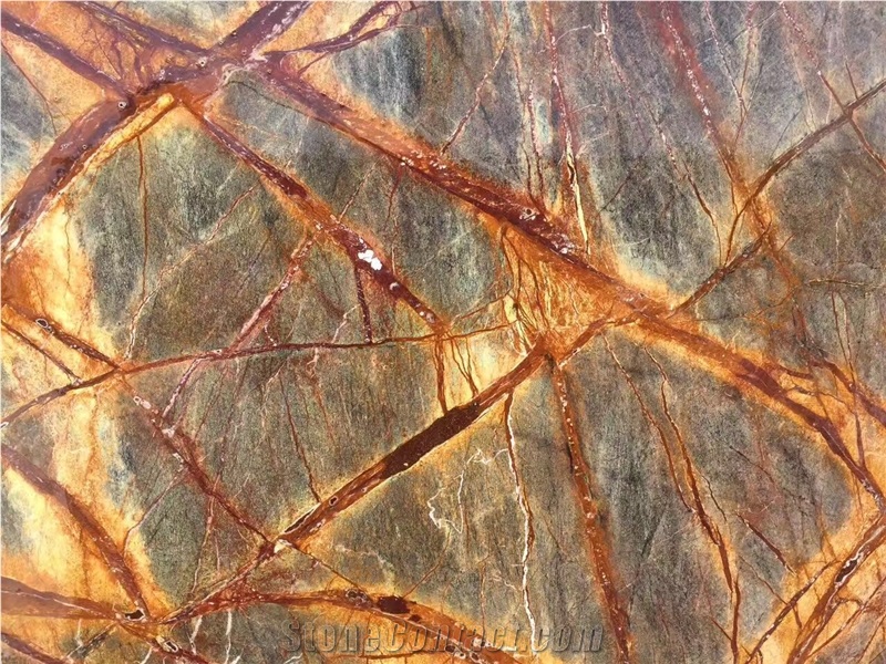 New Polished Rain Forest Gold Marble Slabs/Wall & Floor Covering/Rain Forest Gold/Tropical Rain Forest Gold,Bidasar/Bidaser Brown/Rainforest Gold/Bosque Brown/India Yellow Marble Big Slab