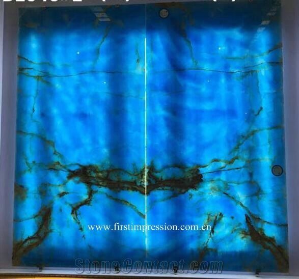 backlit blue onyx slab