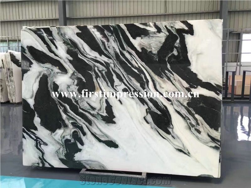 Panda White Marble Tile&Slab&Cut to Size/White Marble with Black Waves Floor Tile/White&Black Veins Marble Wall Covering/Book Matched Marble Big Slab/Interior Decoration/Natural Stone