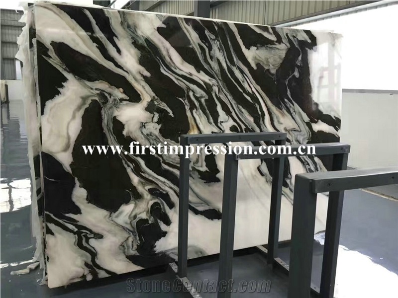 Panda White Marble Tile&Slab&Cut to Size/White Marble with Black Waves Floor Tile/White&Black Veins Marble Wall Covering/Book Matched Marble Big Slab/Interior Decoration/Natural Stone
