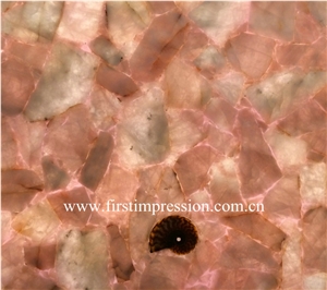 Pink Crystal Semi Precious Stone Panels /Crystal Pink Gemstone Slabs/Pink Precious Stone Wall Panel/Backlit Pink Crystal for Home Decoration/Pink Crystal Wall Tiles /Pink Crystal Countertop