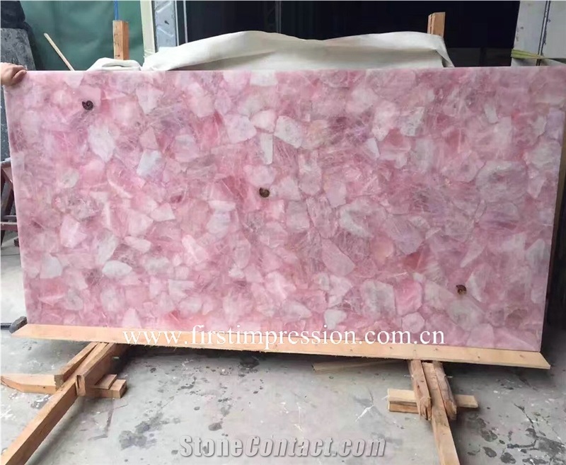 Pink Crystal Semi Precious Stone Panels /Crystal Pink Gemstone Slabs/Pink Precious Stone Wall Panel/Backlit Pink Crystal for Home Decoration/Pink Crystal Wall Tiles