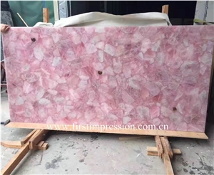 Pink Crystal Semi Precious Stone Panels /Crystal Pink Gemstone Slabs/Pink Precious Stone Wall Panel/Backlit Pink Crystal for Home Decoration/Pink Crystal Wall Tiles