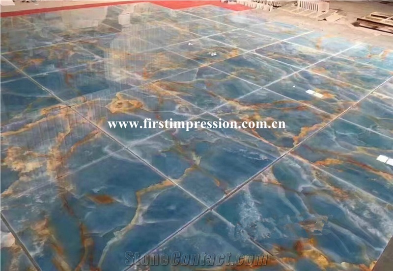 Popular Blue Onyx Slabs & Tiles/New Polished Blue Onyx Floor Covering Tiles/Beautiful Blue Onyx Big Slabs