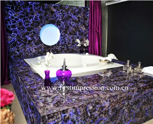 Purple Crystal Gemstone Bathroom Design ,Amethyst Semiprecious Backlit,Lilac Semi Precious Stone Wall Panel & Tiles,Violet Precious Stone Bathroom Ideas,Purple Crystal Tathroom Flooring