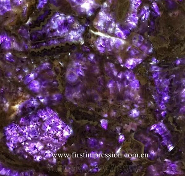 Purple Crystal Stone Amethyst Semiprecious Slab Lilac Grystal