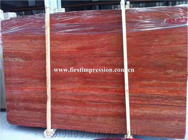 Red Travertine Tiles & Slabs/New Polished Travertine Floor Covering Tiles/Walling Tiles/Travertine Big Slabs