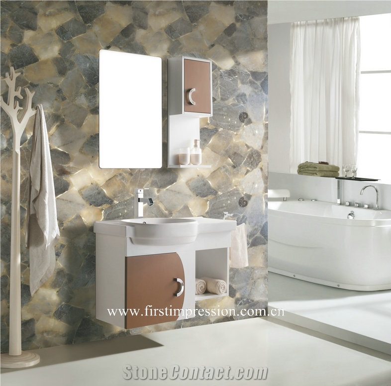 Smoke Crystal Bathroom Design,Grey Quartz Bathroom Wall Panel,Grey Semiprecious Bath Ideas,Semiprecious Stone Bathroom Flooring,Grey Quartz Gemstone Slab& Tiles