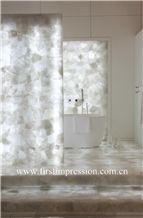 White Crystal Gemstone Bathroom Design/White Crystal Precious Stone Bathroom Countertop/Crystal White Luxury Bathroom Decorating /White Crystal Backlit Gemstone Bathroom Ideas/White Crystal Wall Panel
