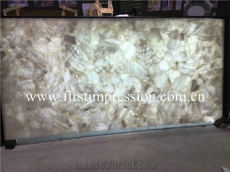 White Crystal Gemstone Slab/White Semi Precious Stone Slab for Wall Panels/Precious Stone Panel/White Crystal Stone for Home Decoration/White Crystal Gemstone Slab Backlit