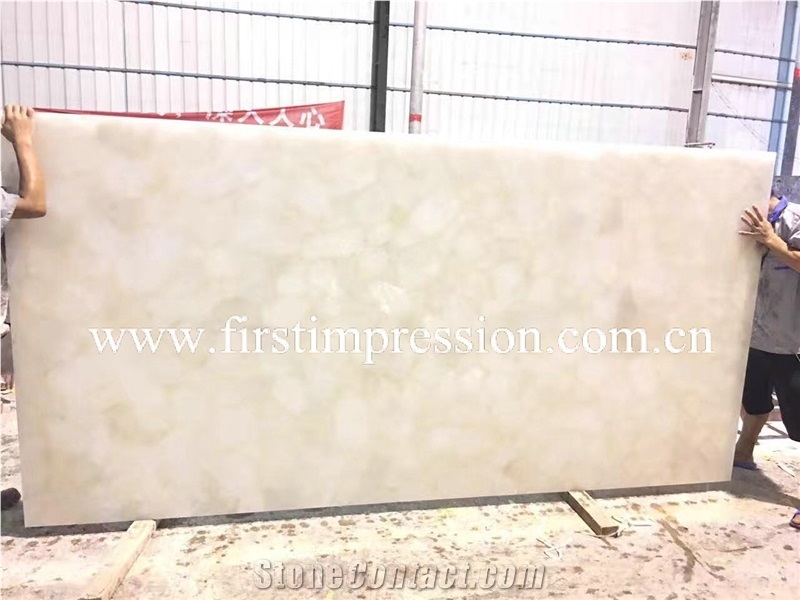 White Crystal Gemstone Slab/White Semi Precious Stone Slab for Wall Panels/Precious Stone Panel/White Crystal Stone for Home Decoration/White Crystal Gemstone Slab Backlit