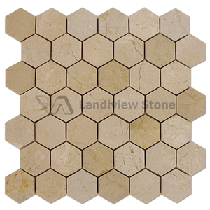 Cream Marfil 2x2 Hexagon Mosaic, Beige Marble Mosaic