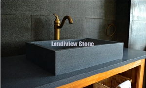 Trendy Gery Granite Torrence Vessel Sink, Granite Bathroom Basins