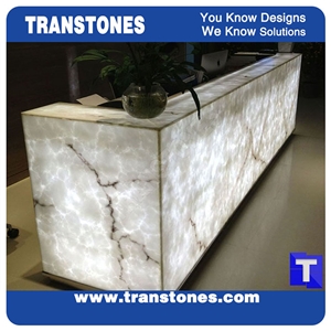 Artificial Bianco Carrara White Marble Panel Reception Desk,Show Table,Translucent Backlit Stone Consulting Counter Top,Engineered Stone Solid Surface Transtones Customzied