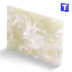 Artificial Blanco Perla Onyx Wall Panel,Floor Tiles Solid Surface Glass Stone for Bar Tops,Reception Table Desk,Kitchen Counter Tops Design,Interior Engineered Alabaster Stone