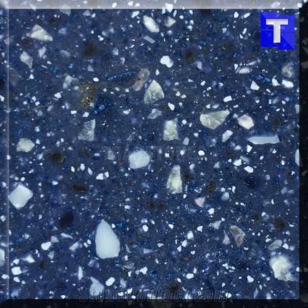 Artificial Blue Glass Acrylic Slabs Granite Look Solid Surface