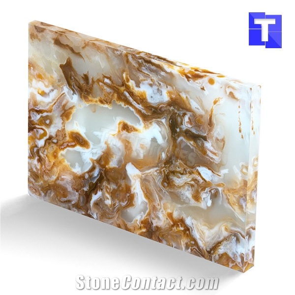 Artificial Onice Ivory Walnut Onyx Slabs,Wall Panel Tiles for Covering,Floor Tiles,Solid Surface Brown Glass Stone Translucent Backlit Customzied，Engineered Alabaster Stone Manufacture
