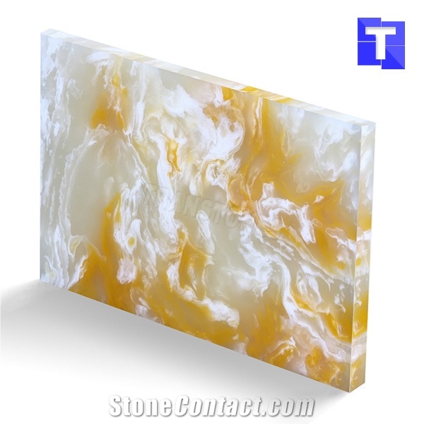 Artificial Sky Cream Onyx Wall Panel,Floor Tiles Solid Surface Glass Stone for Bar Tops,Reception Table Desk,Kitchen Counter Tops Design,Interior Engineered Alabaster Stone