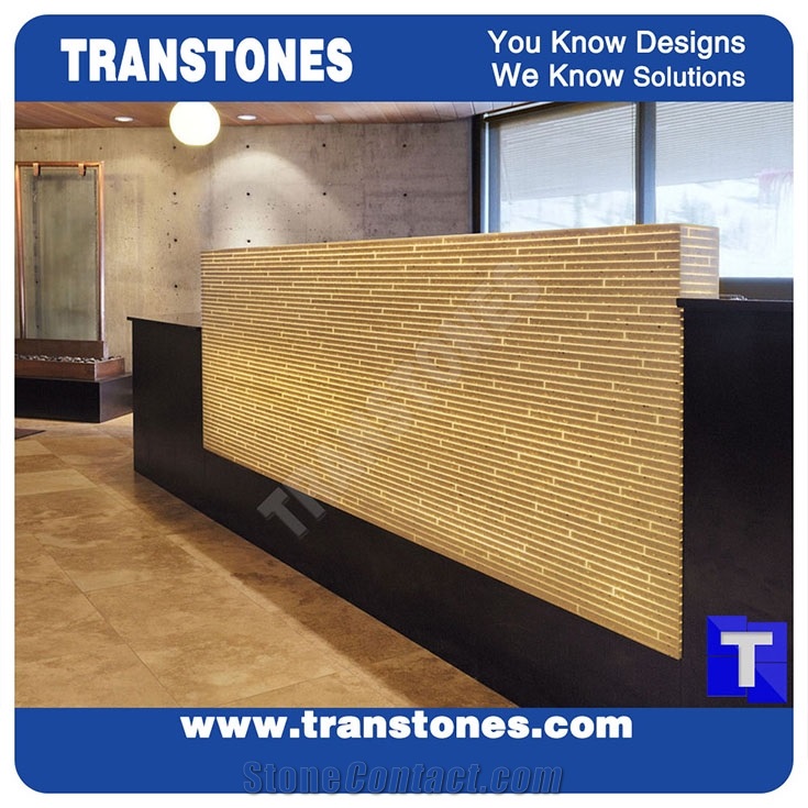 Beige Led Light Mosaic Design Artificial Marble Stone Modern Curved Office Reception Desk Table with Drawers,Engineered Stone Solid Surface Work Table Sets Good Price,Interior Furniture Manufacture