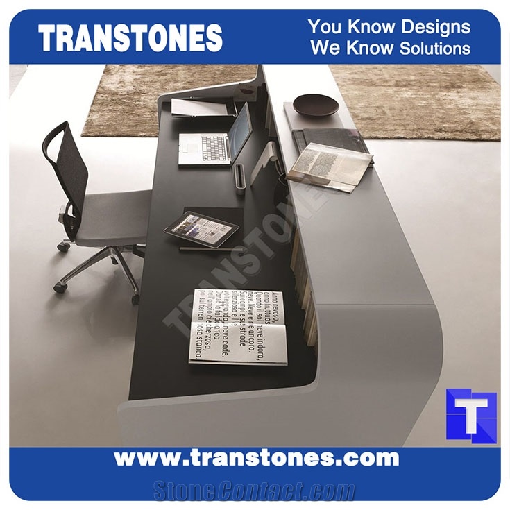 Black Quartz Artificial Marble Acrylic Stone Bar Tops,Office Reception Desk Table Design,Solid Surface Engineered Stone Lobby Counter Tops,Solid Surface Transtones Customized