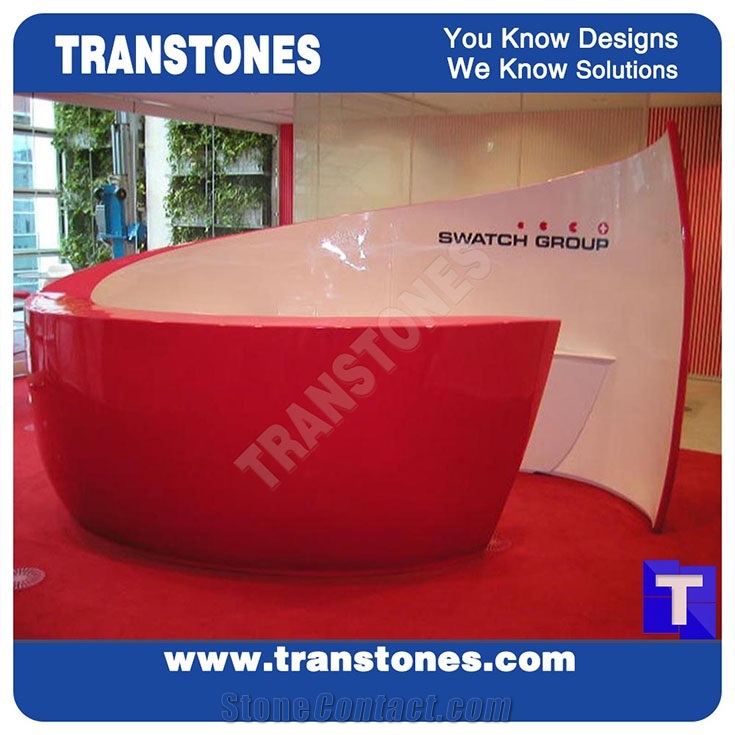 Conch Round Shaped Artificial Red Acrylic Reception Table,Solid Surface Counter,Desk,Work Top for Hotel Lobby