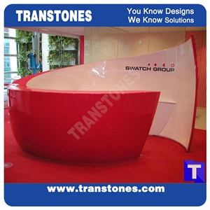 Conch Round Shaped Artificial Red Acrylic Reception Table,Solid Surface Counter,Desk,Work Top for Hotel Lobby