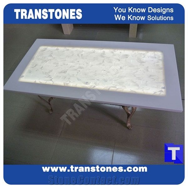 Crystal White Semiprecious Stone Interior Table Tops With Iron