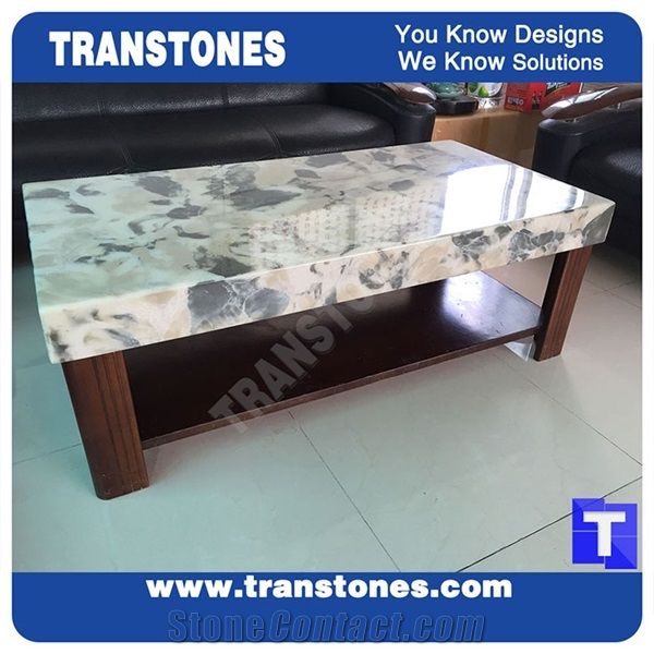 Crystal White Semiprecious Stone Interior Table Tops With Iron