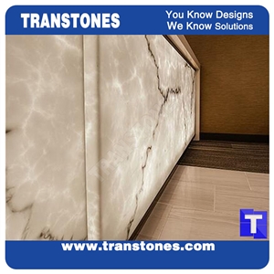 Good Price Artificial Bianco Carrara Marble Panel Reception Desk,Show Table,Translucent Backlit White Stone Consulting Counter Top,Engineered Stone Solid Surface Transtones Customzied