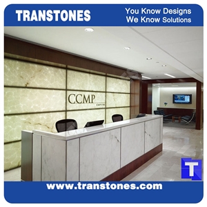 Good Price Artificial Bianco Carrara Marble Panel Reception Desk,Show Table,Translucent Backlit White Stone Consulting Counter Top,Engineered Stone Solid Surface Transtones Customzied